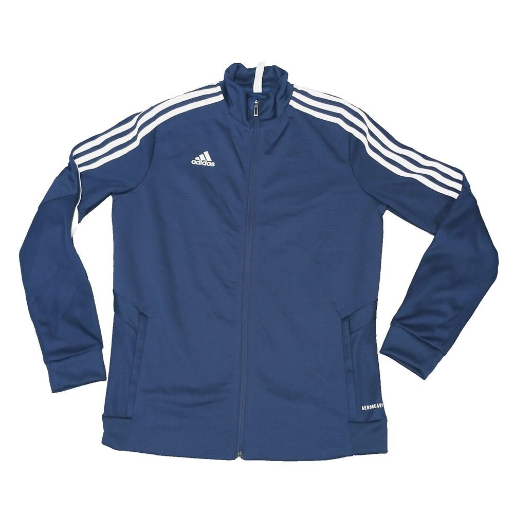 Adidas Aeroready Tiro Track Jacket Mens Medium Navy Blue White Stripes Full Zip‎